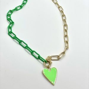 Green tone and gold paper chain link with charm